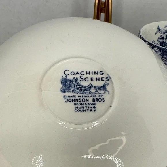 Johnson Brothers Coffee Cups and Saucers COACHING SCENES Regency Blue and White - Picture 2 of 11